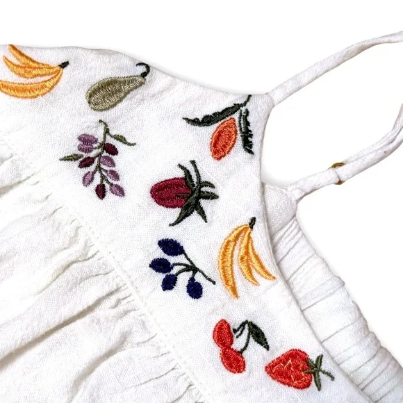 Madewell Fresca Fruit Embroidered Cami Midi Dress White Loose Pockets Size  XS